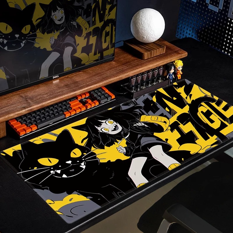 Pc Gaming Yellow - Anime Black Cat Gaming Mouse Pad