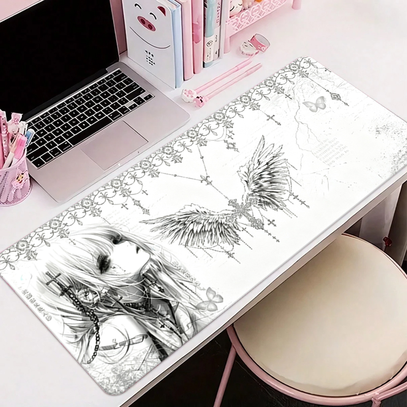 Pc Gaming Girl - Leather Mousepad Black White Anime Aesthetics