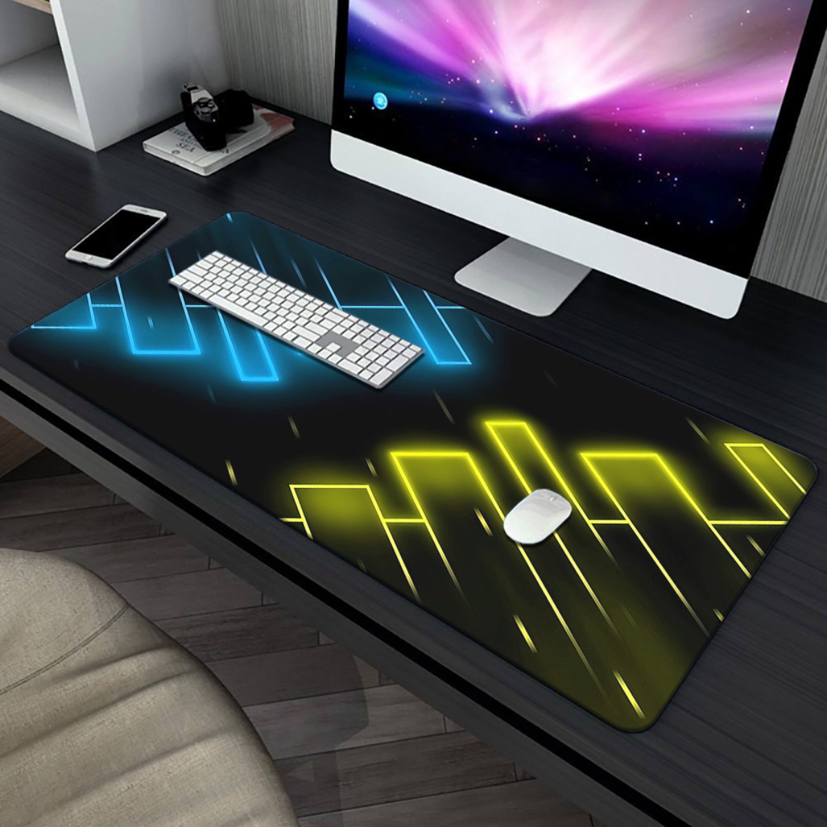 Neon Blue Yellow Abstract Gami - Pc Gaming Yellow recension och pris